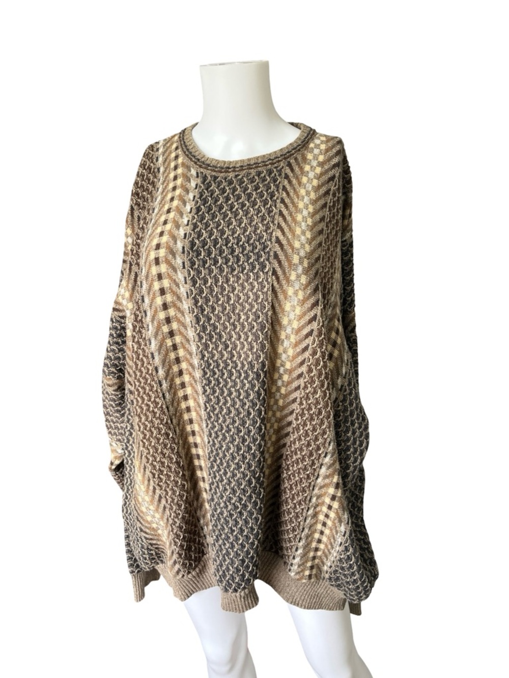 Vintage Cotton Traders Crew Neck Sweater Textured Knit Pullover Neutral Brown
